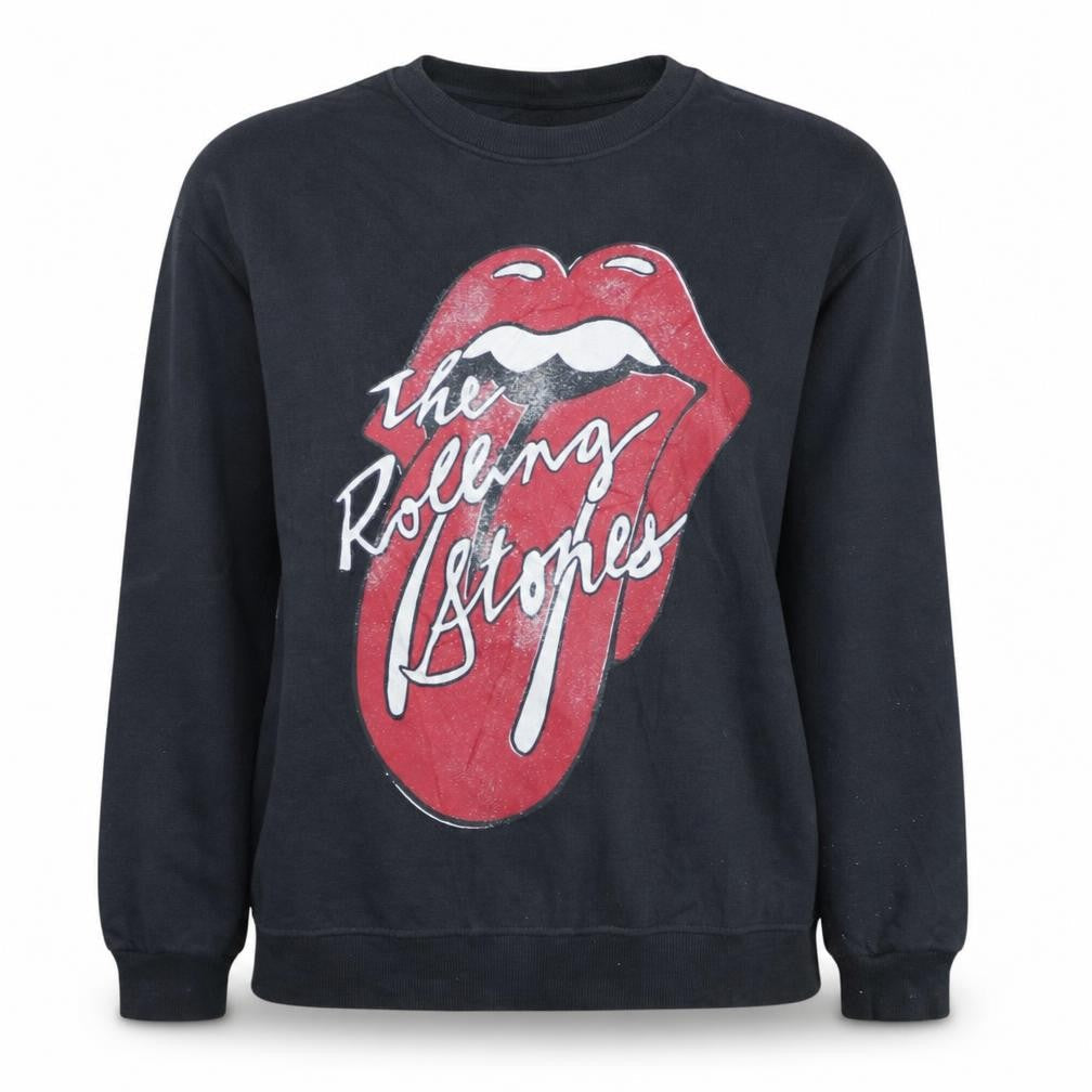 The Rolling Stones Womens Black Small Pullover Sweatshirt Graphic Print