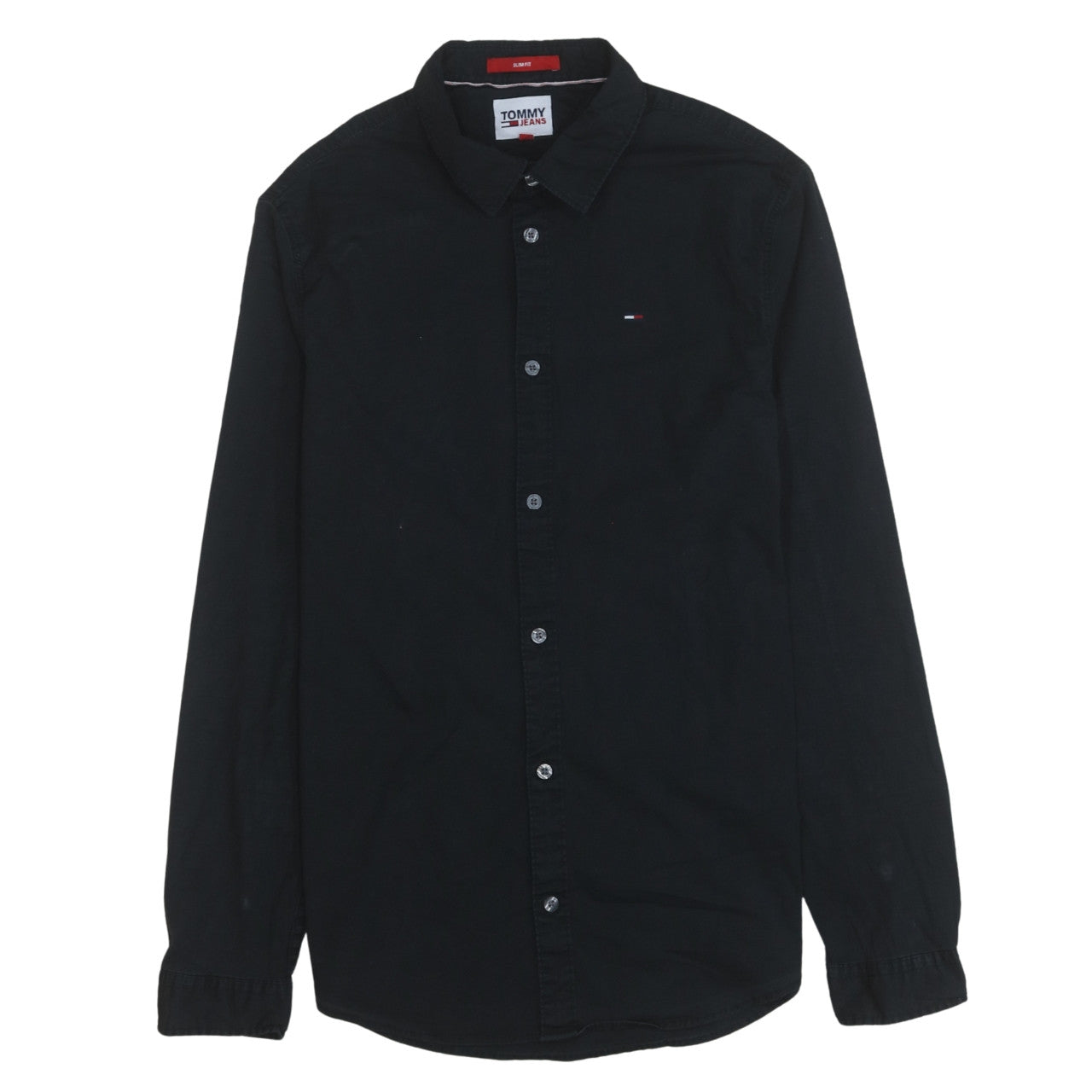 Tommy Jeans Men's Black Slim Fit Button-Up Cotton Shirt M