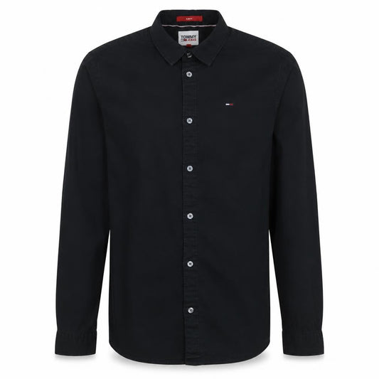 Tommy Jeans Men's Black Slim Fit Button-Up Cotton Shirt M