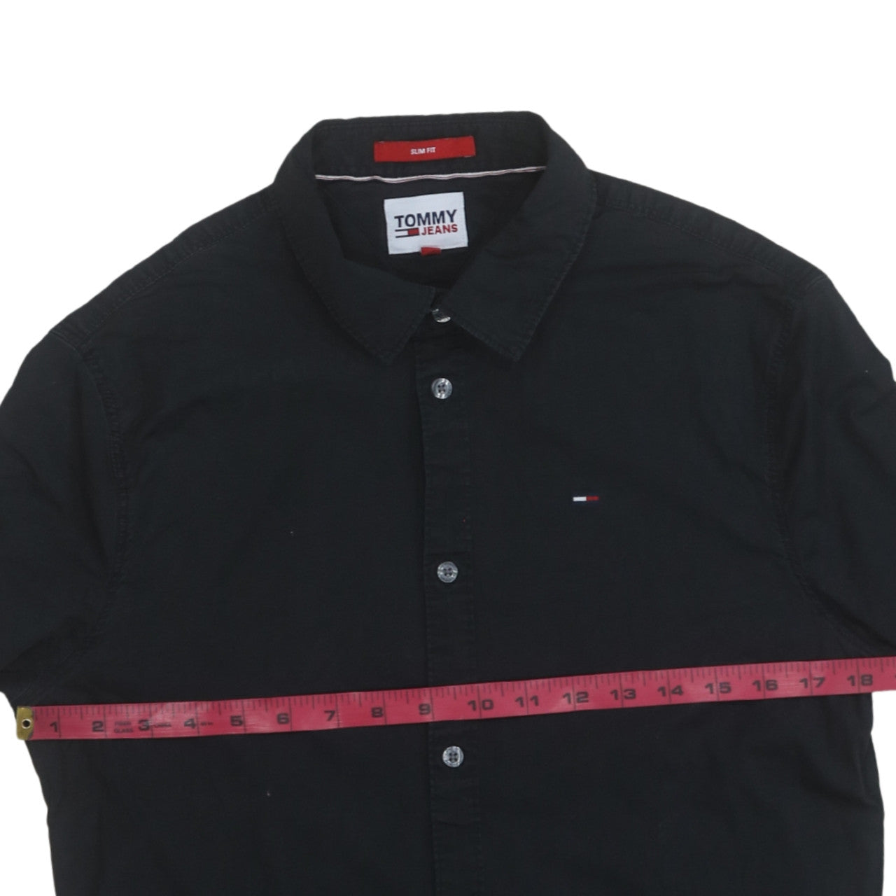 Tommy Jeans Men's Black Slim Fit Button-Up Cotton Shirt M