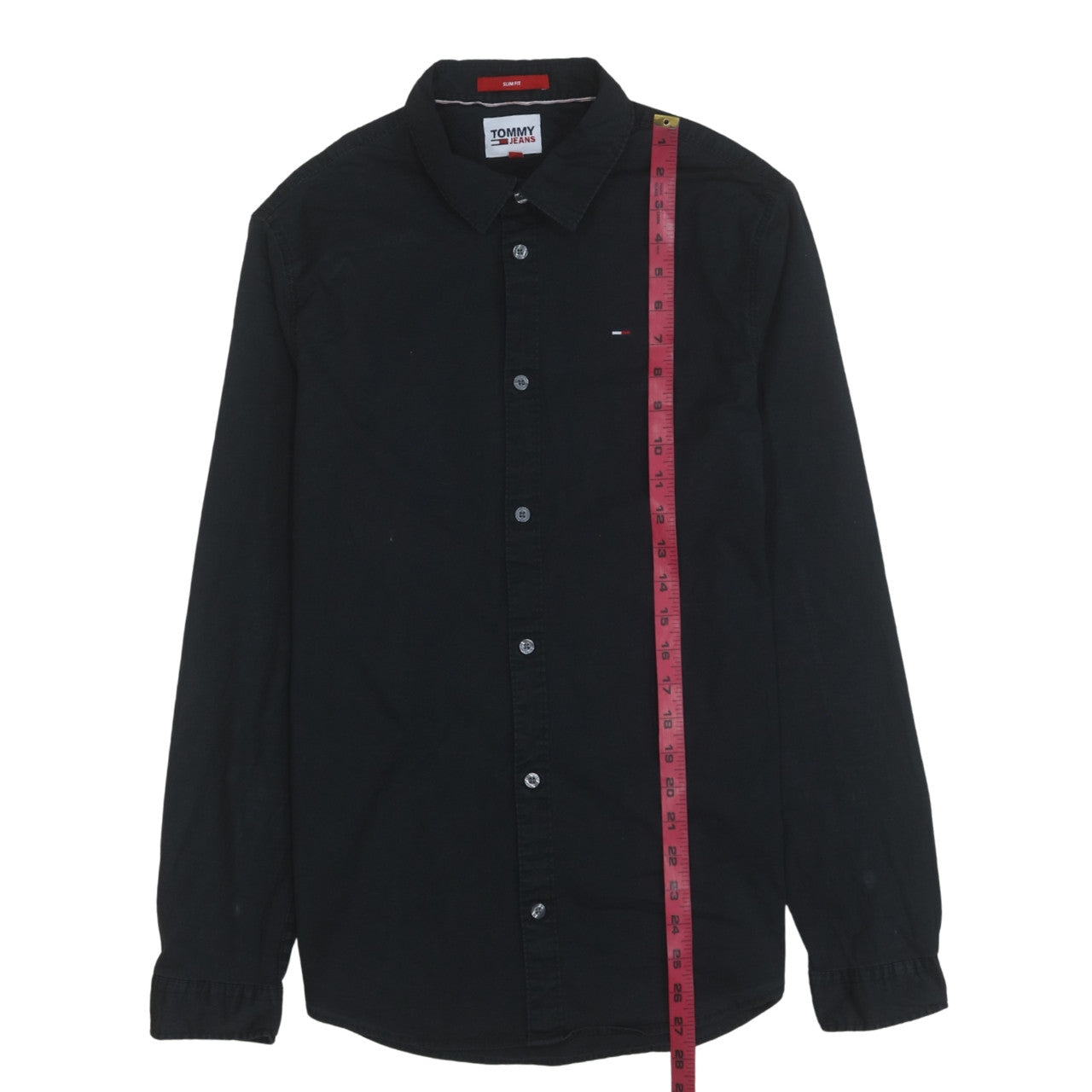 Tommy Jeans Men's Black Slim Fit Button-Up Cotton Shirt M