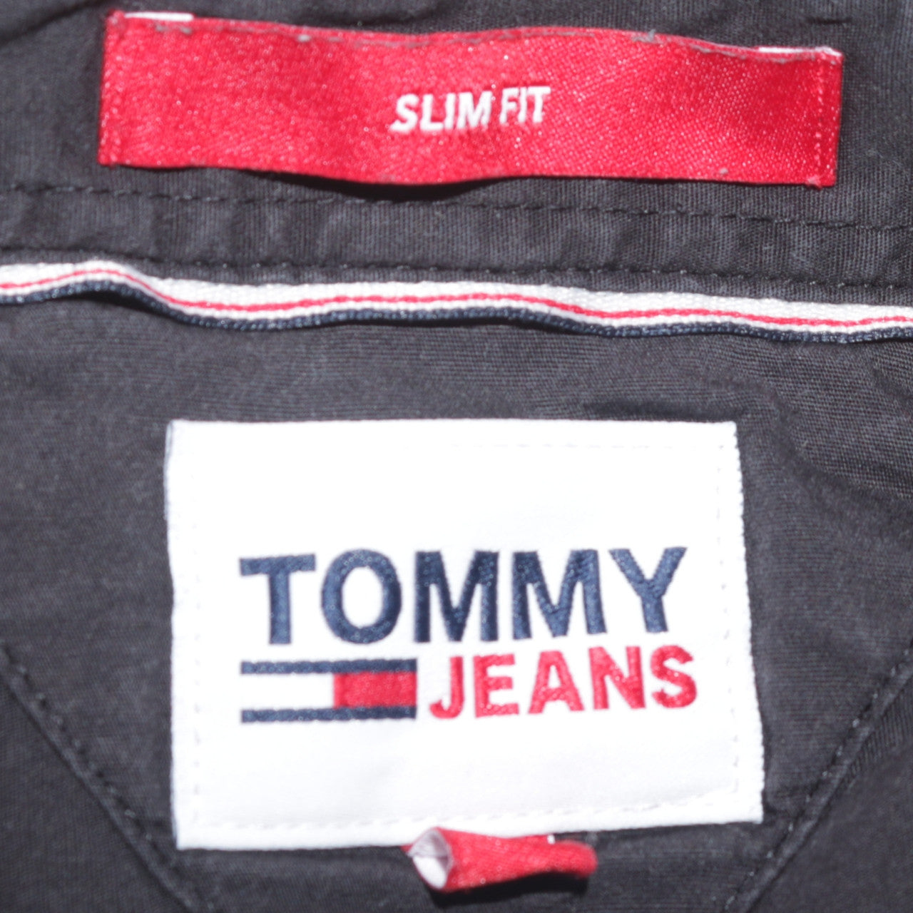 Tommy Jeans Men's Black Slim Fit Button-Up Cotton Shirt M