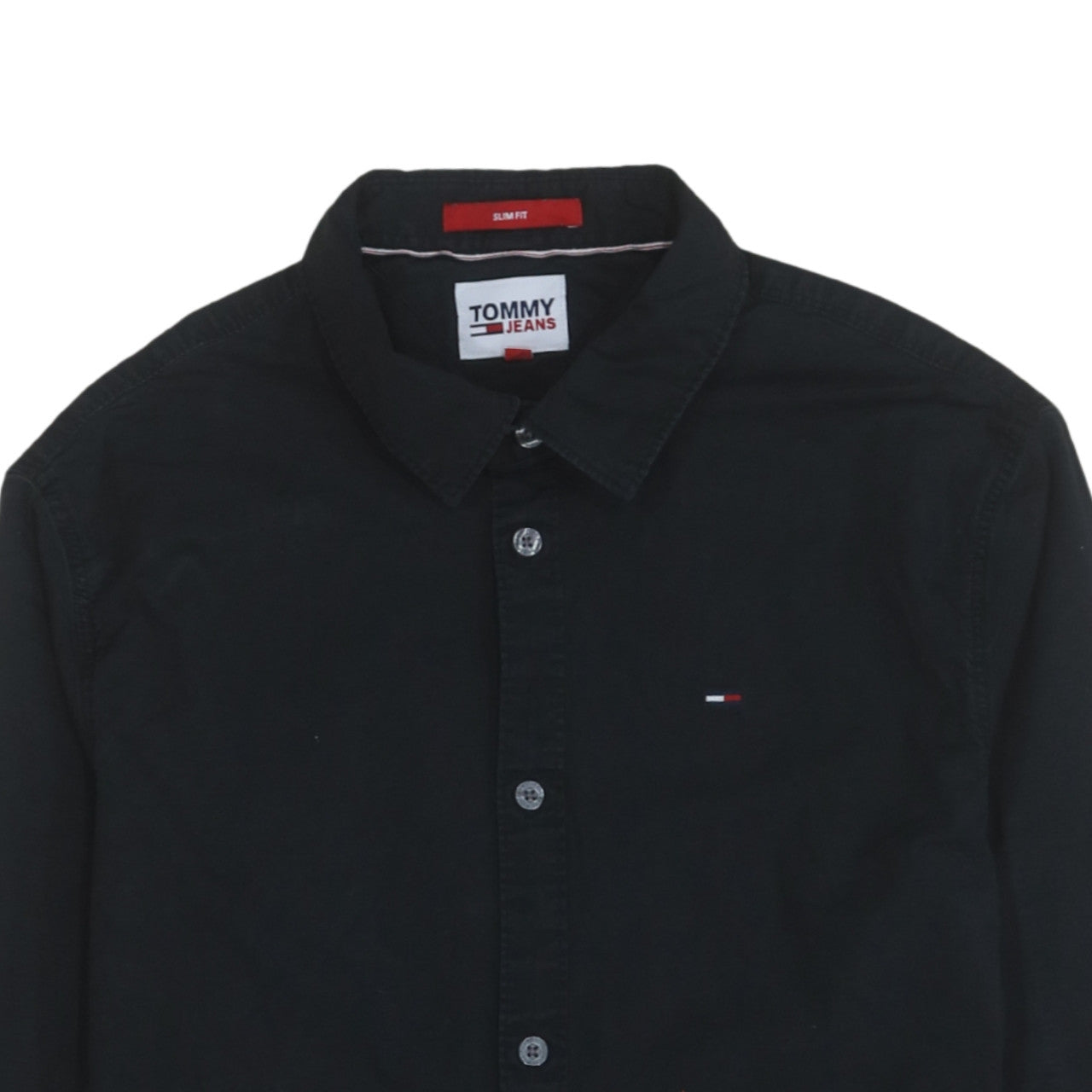 Tommy Jeans Men's Black Slim Fit Button-Up Cotton Shirt M