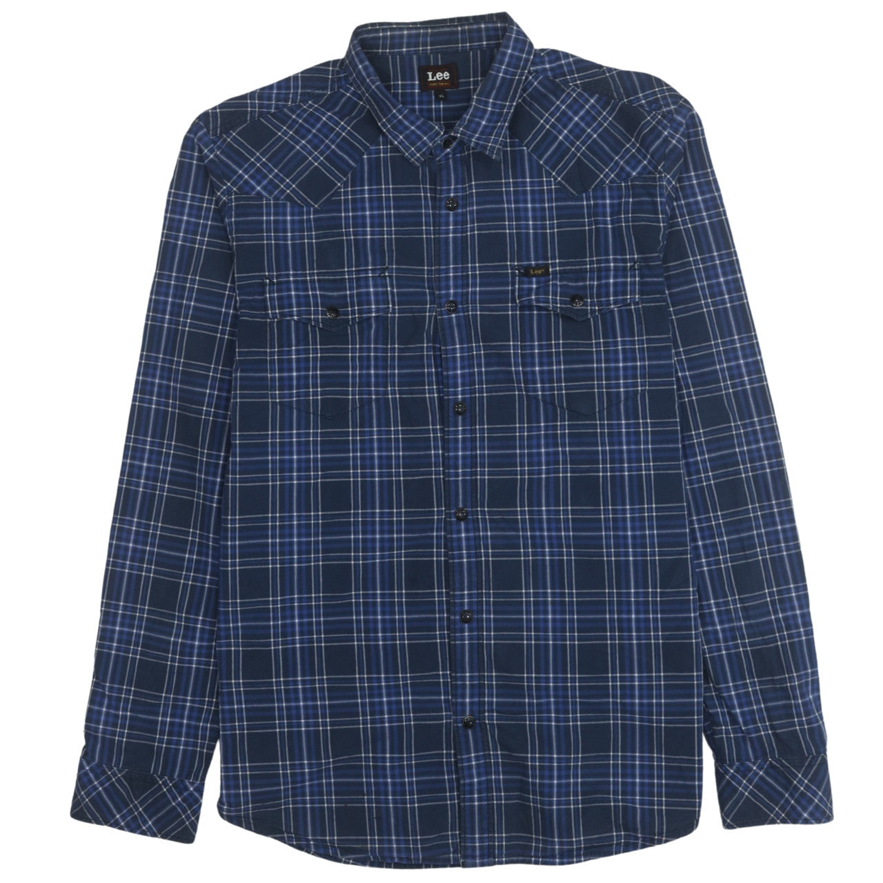 Lee Men's Blue Plaid Cotton Long Sleeve Button-Up Western Shirt XL