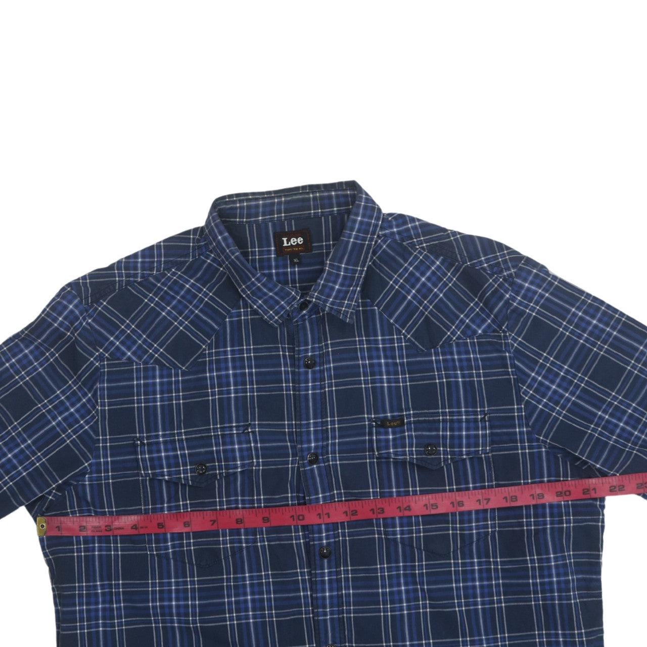 Lee Men's Blue Plaid Cotton Long Sleeve Button-Up Western Shirt XL