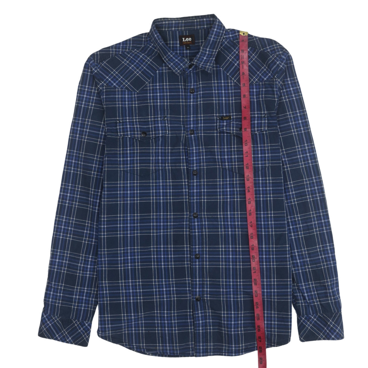 Lee Men's Blue Plaid Cotton Long Sleeve Button-Up Western Shirt XL