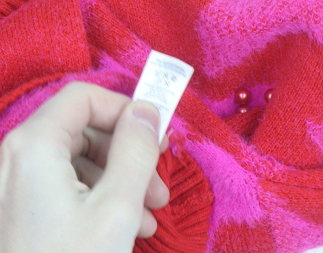 Savida Women's Red Pink Star Beaded Crew Neck Jumper Size 12