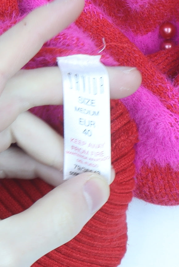 Savida Women's Red Pink Star Beaded Crew Neck Jumper Size 12
