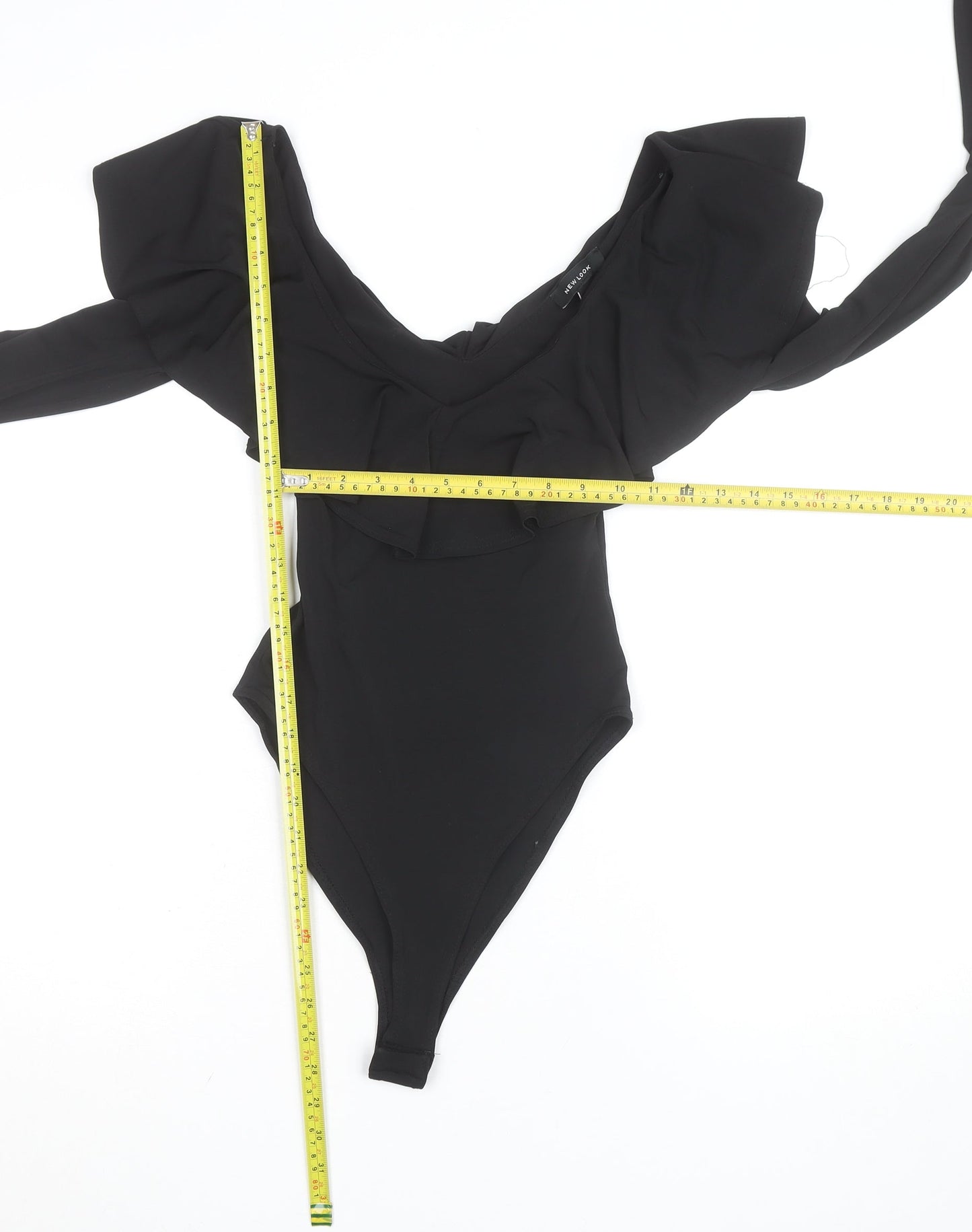 New Look Women's Black Long Sleeve Ruffle Bodysuit Size 8