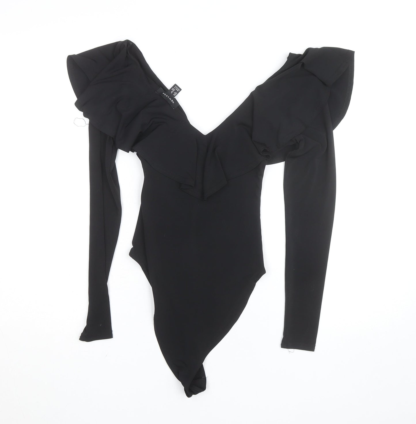 New Look Women's Black Long Sleeve Ruffle Bodysuit Size 8