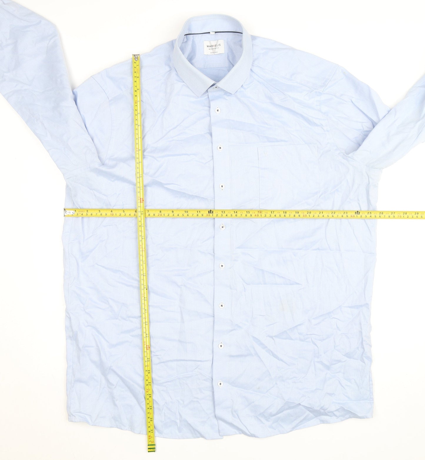 Marvelis Men’s Blue 19 Regular Fit Non-Iron Cotton Long Sleeve Button-Up Shirt