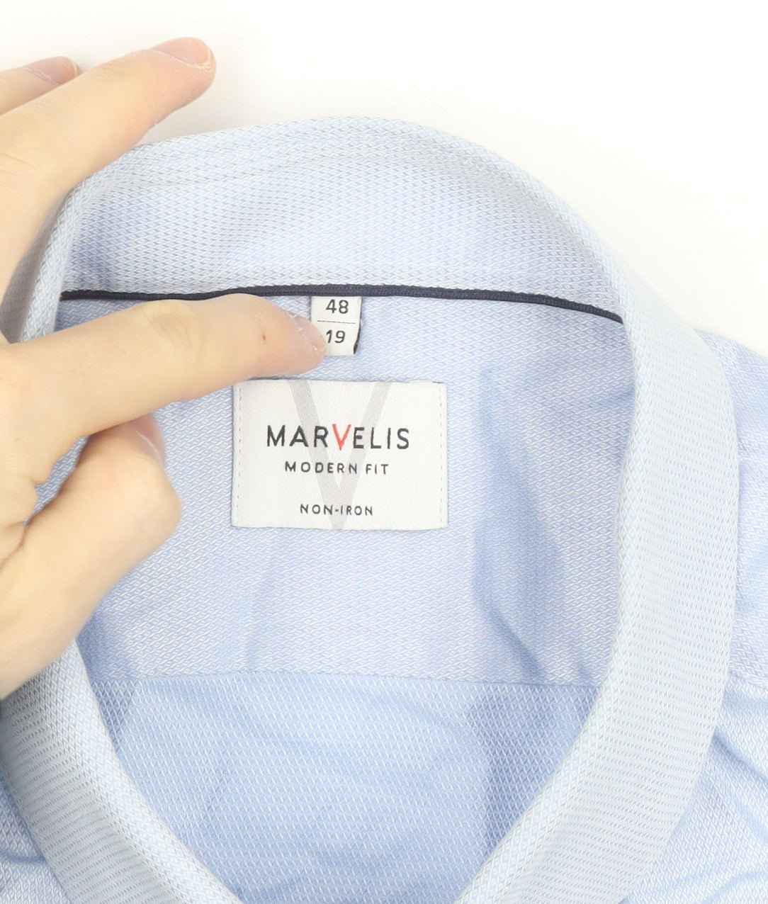 Marvelis Men’s Blue 19 Regular Fit Non-Iron Cotton Long Sleeve Button-Up Shirt