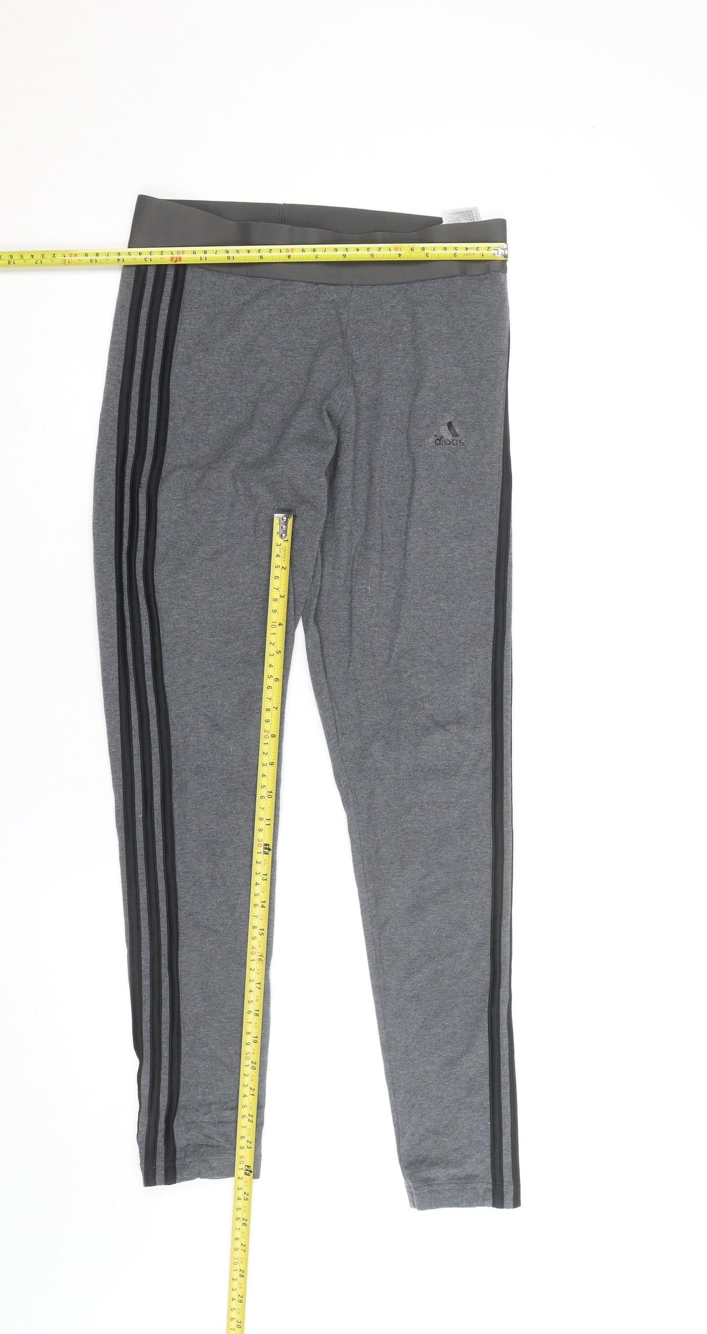 Adidas Women Grey Side Stripe Cotton Leggings M Slim Fit Activewear