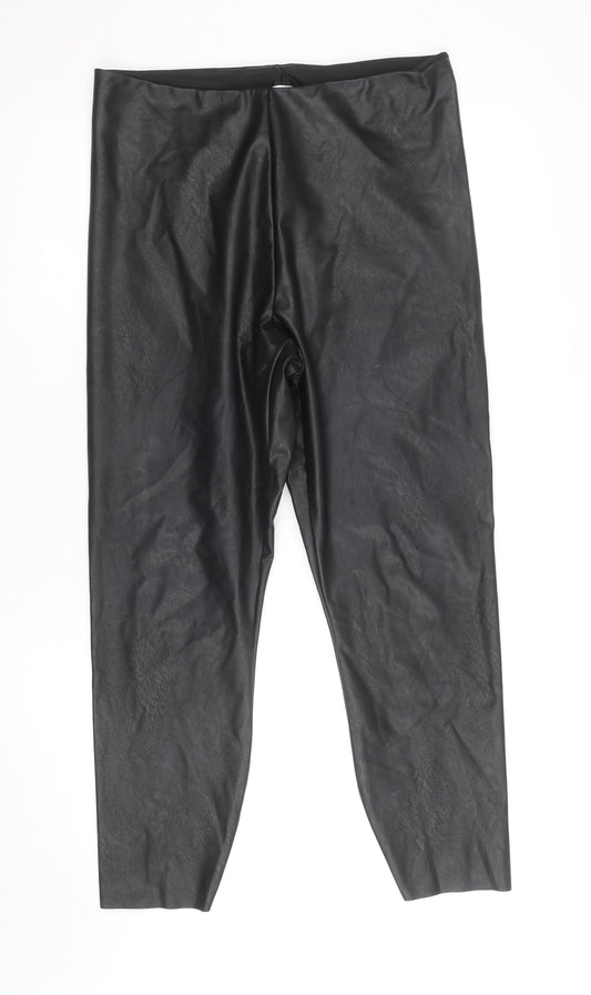Gallery Womens Black Faux Leather Leggings Size 16 Stretch High Rise