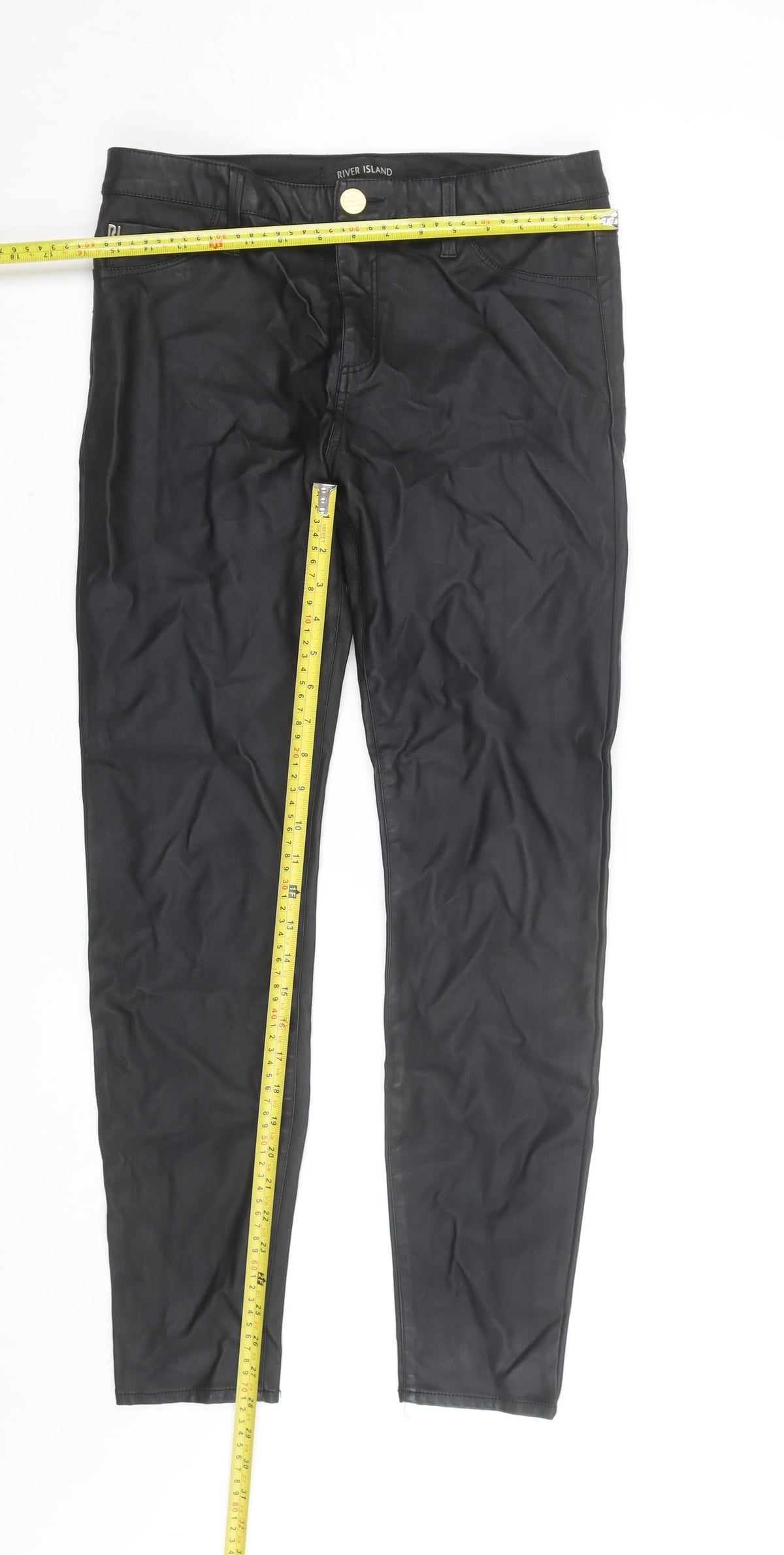 River Island Women's Black Faux Leather Skinny Trousers Size 12