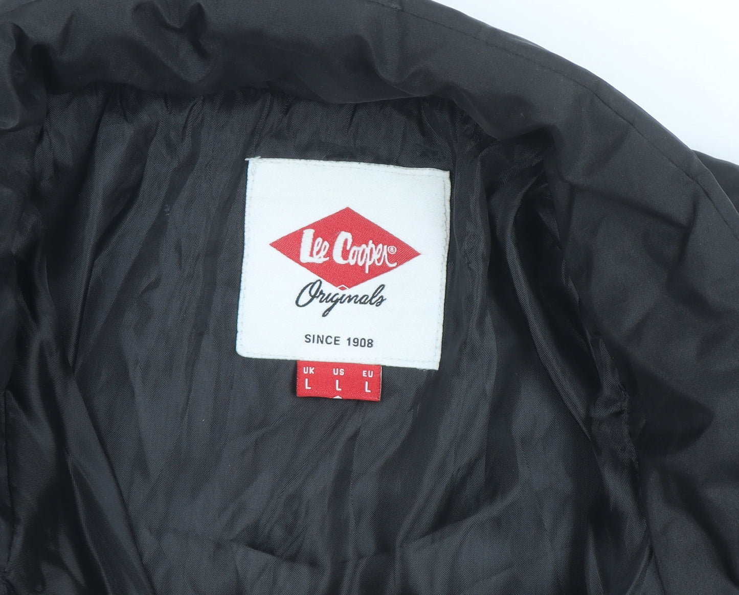 Lee Cooper Men's Black L Puffer Jacket Full Zip Insulated Winter Coat