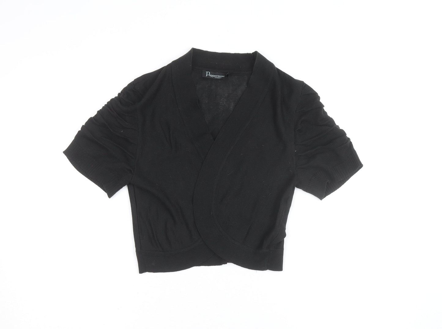 Peppermint Women Black Size 14 Short Sleeve V-Neck Cardigan