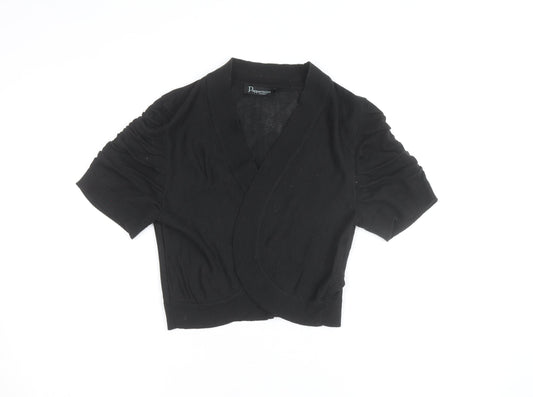 Peppermint Women Black Size 14 Short Sleeve V-Neck Cardigan