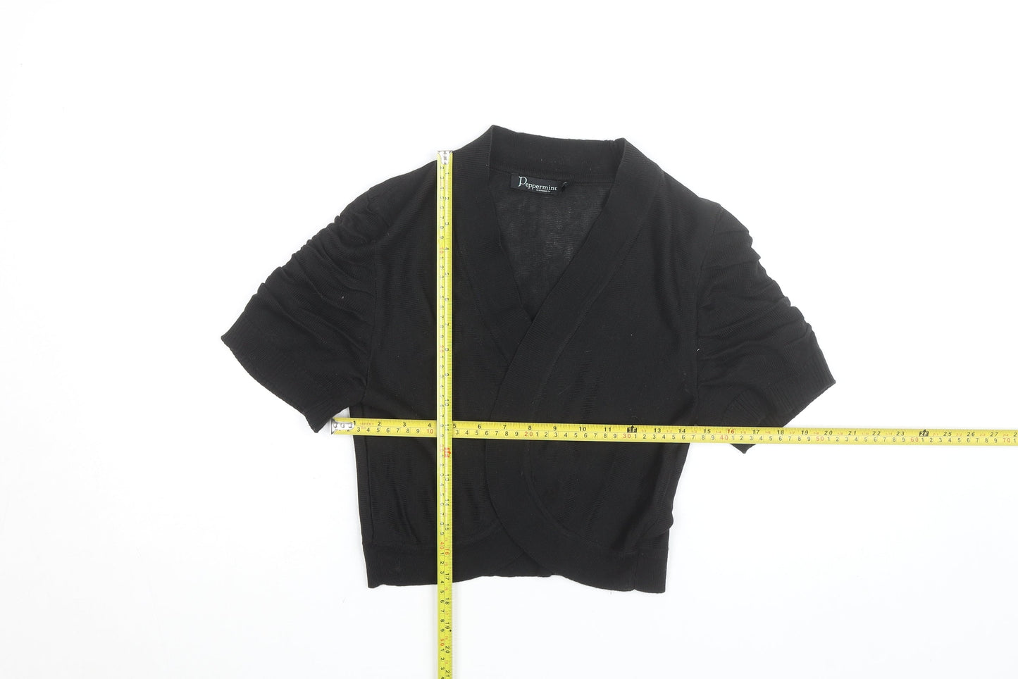 Peppermint Women Black Size 14 Short Sleeve V-Neck Cardigan