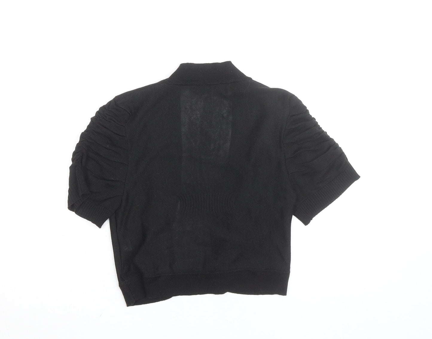 Peppermint Women Black Size 14 Short Sleeve V-Neck Cardigan
