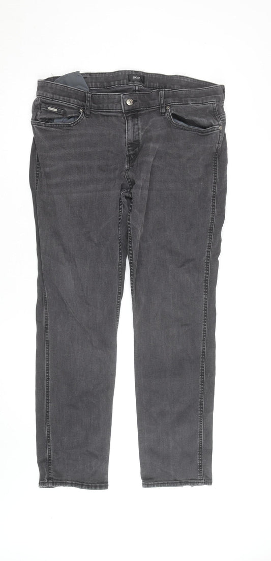 BOSS Mens Grey Slim Fit Denim Chino Trousers Size 32W 32L