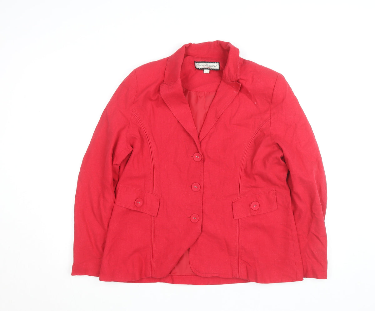Paco Boutique Women Red Linen Blend Single-Breasted Blazer Size L