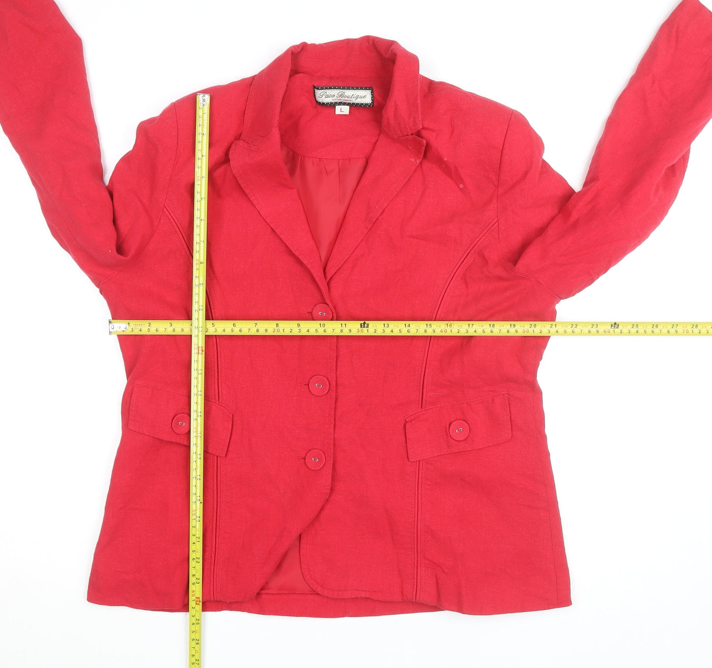 Paco Boutique Women Red Linen Blend Single-Breasted Blazer Size L