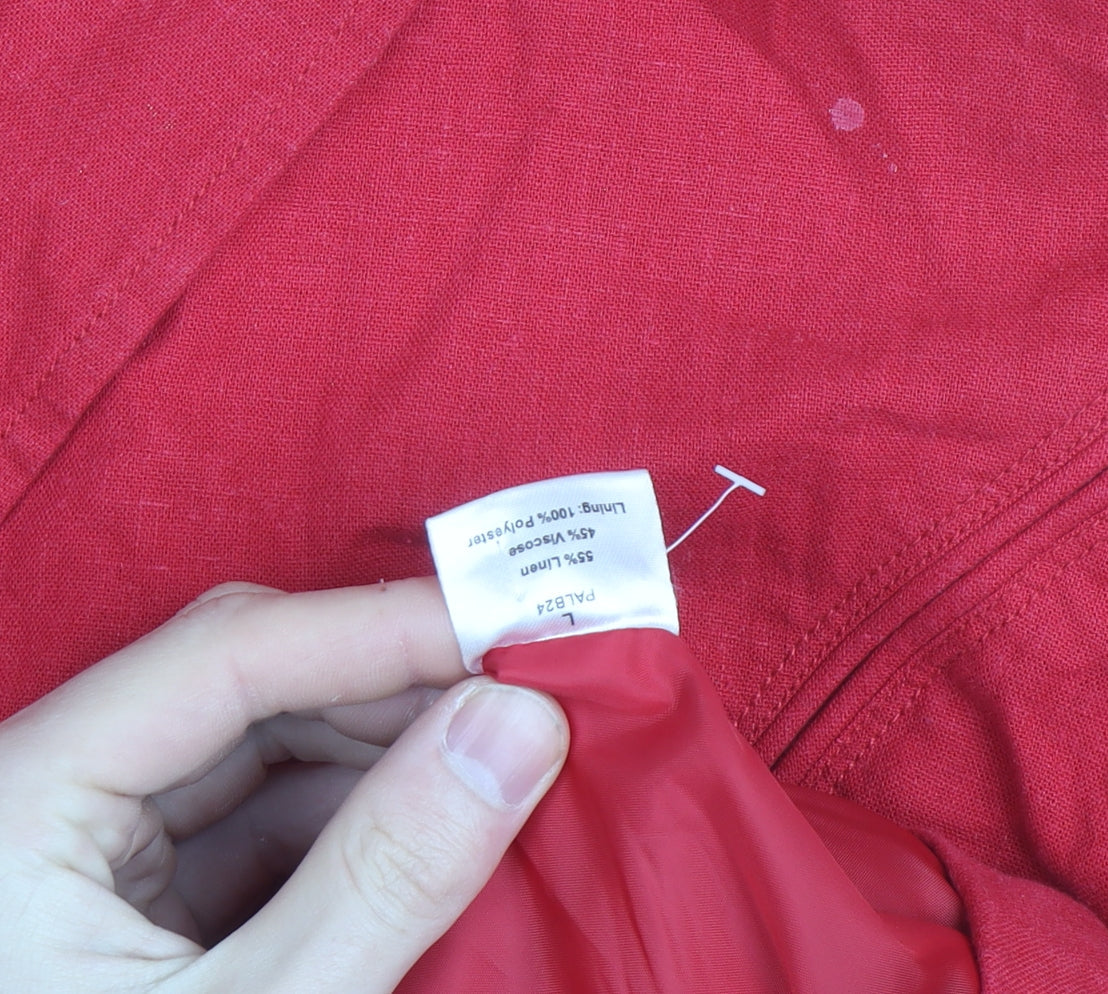 Paco Boutique Women Red Linen Blend Single-Breasted Blazer Size L