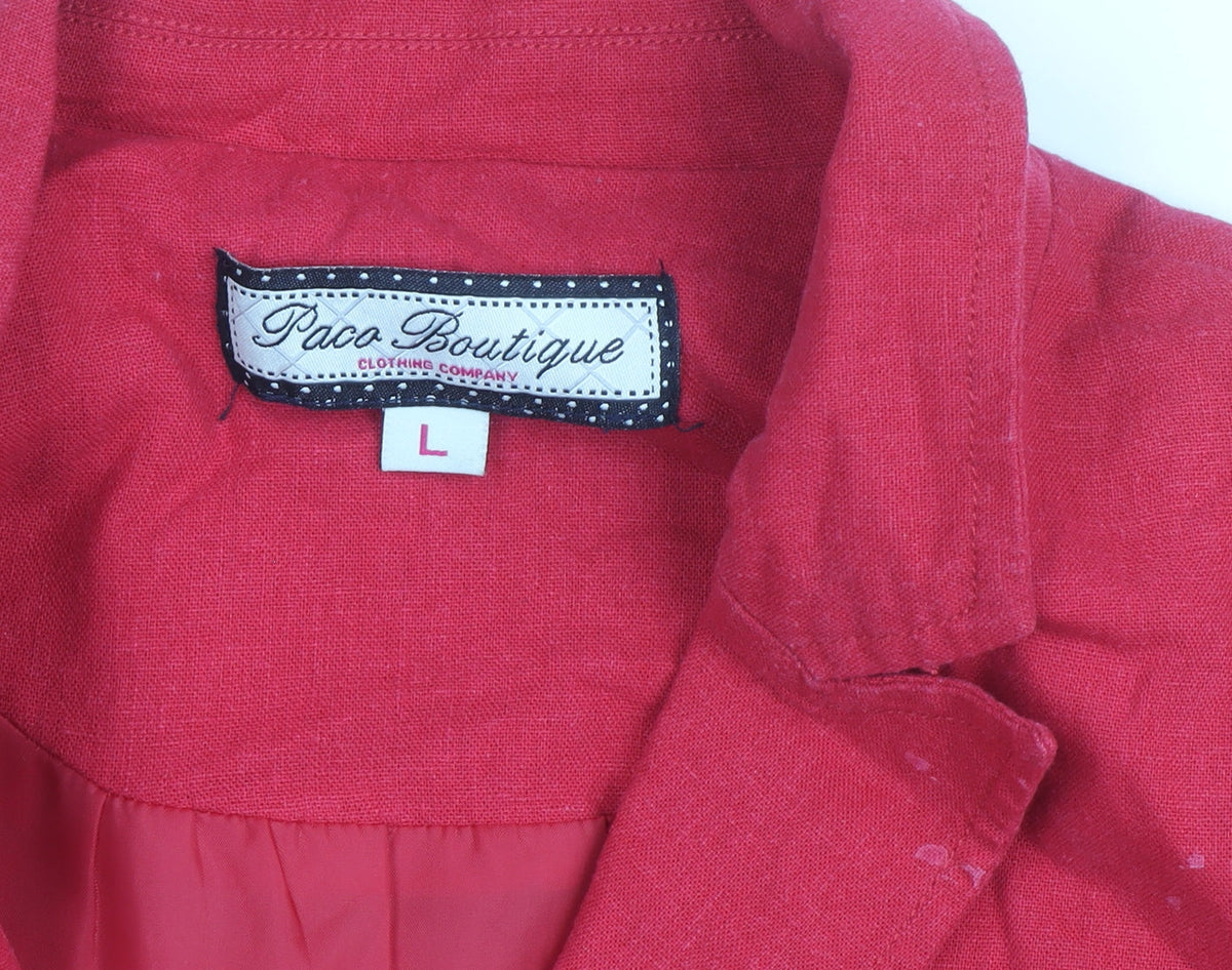 Paco Boutique Women Red Linen Blend Single-Breasted Blazer Size L