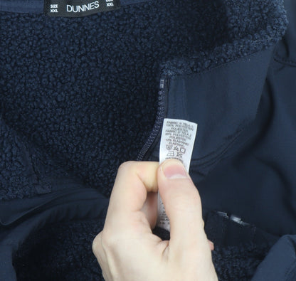 Brand and care label for Dunnes Men's Navy Blue XXL Fleece Softshell Full Zip Jacket