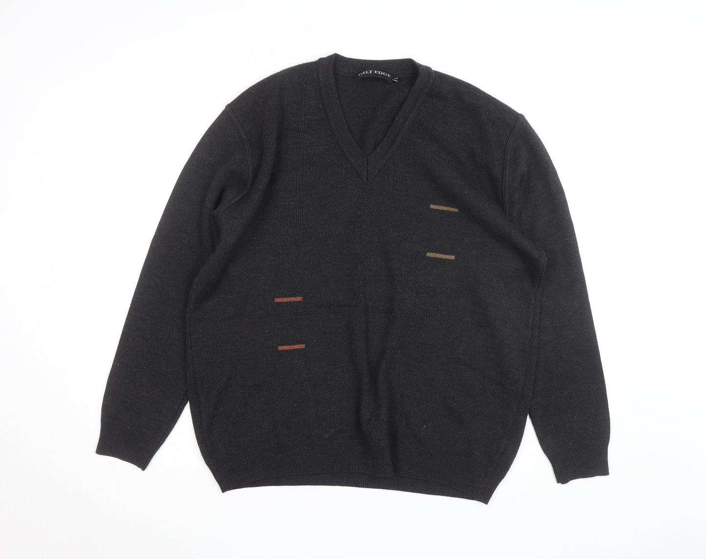 Gilt Edge Men's Black Wool Blend V-Neck Jumper Size L