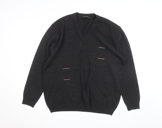 Gilt Edge Men's Black Wool Blend V-Neck Jumper Size L