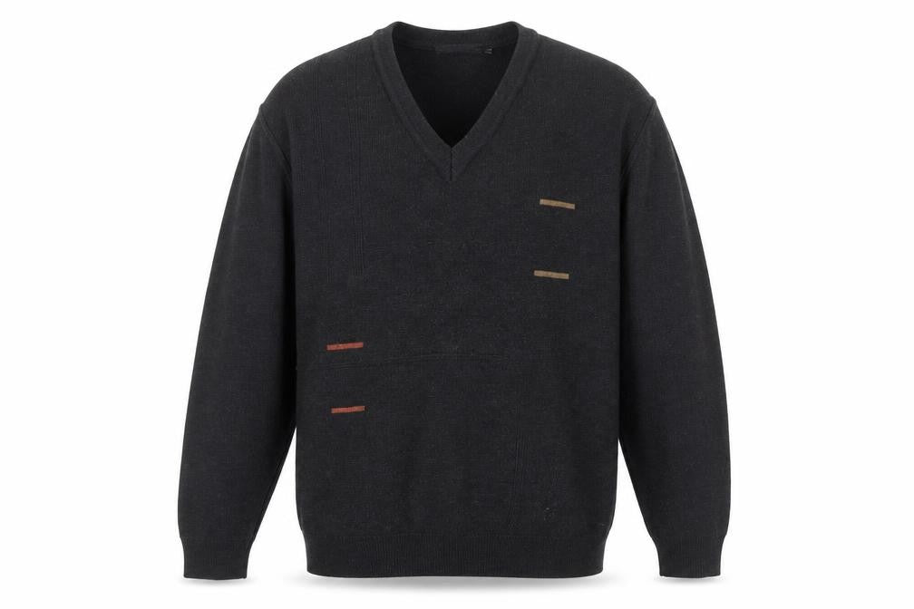 Gilt Edge Men's Black Wool Blend V-Neck Jumper Size L