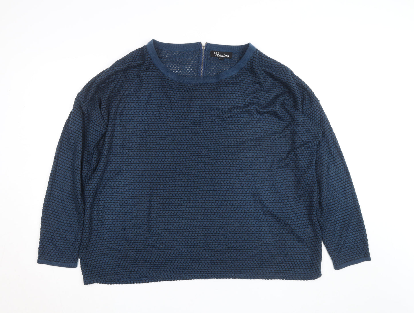 Benino Men's Blue Knit Pullover Jumper Size S with Back Zip