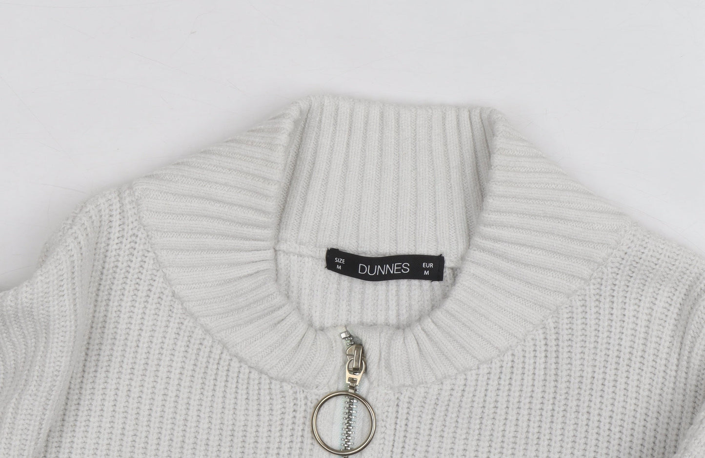 Dunnes Women’s White Striped Mock Neck Half Zip Jumper Size 12