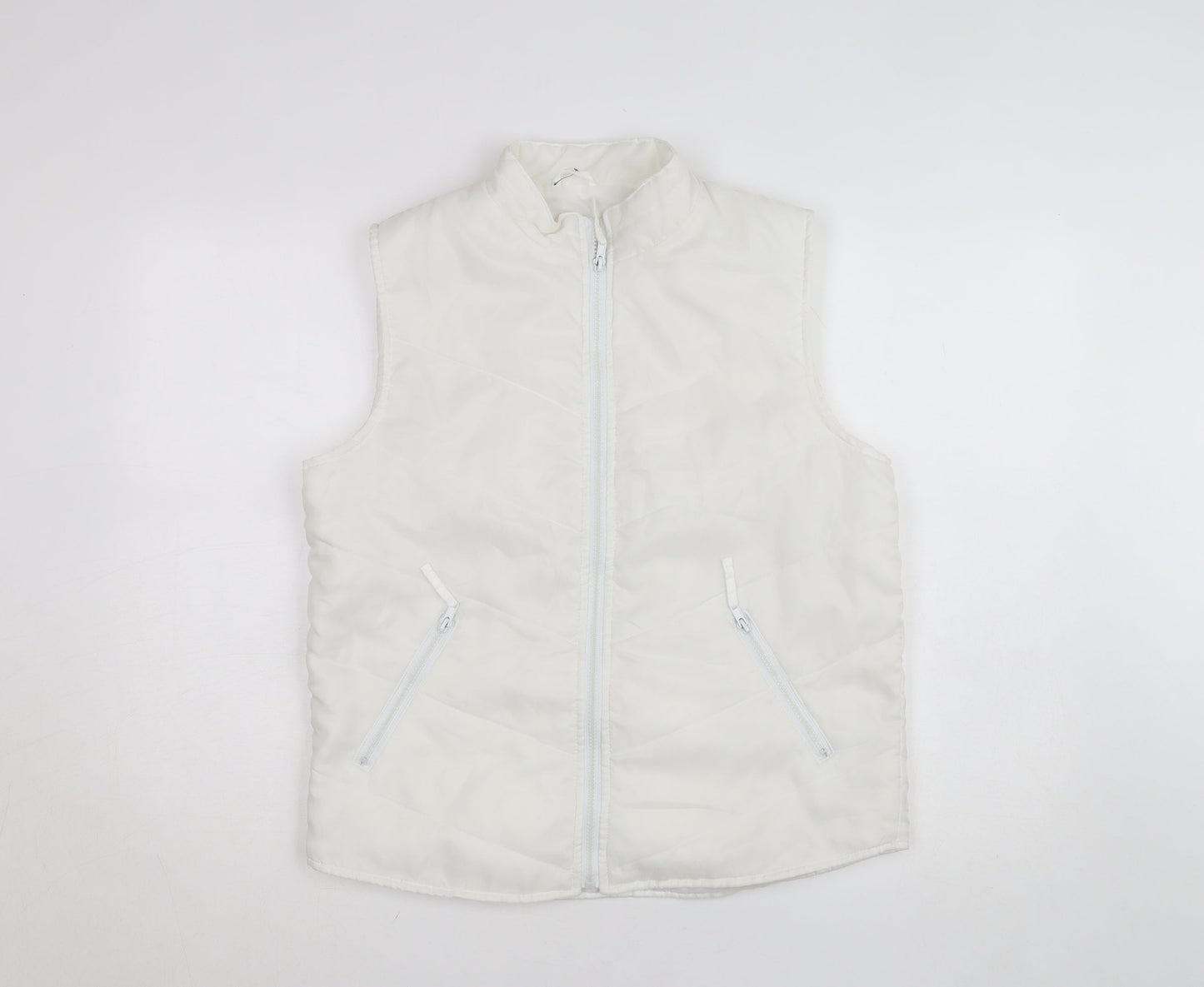 YS Womens White Puffer Sleeveless Waistcoat S Polyester Zip Vest