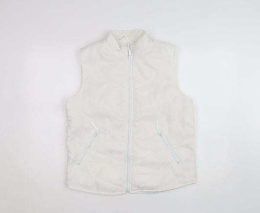 YS Womens White Puffer Sleeveless Waistcoat S Polyester Zip Vest