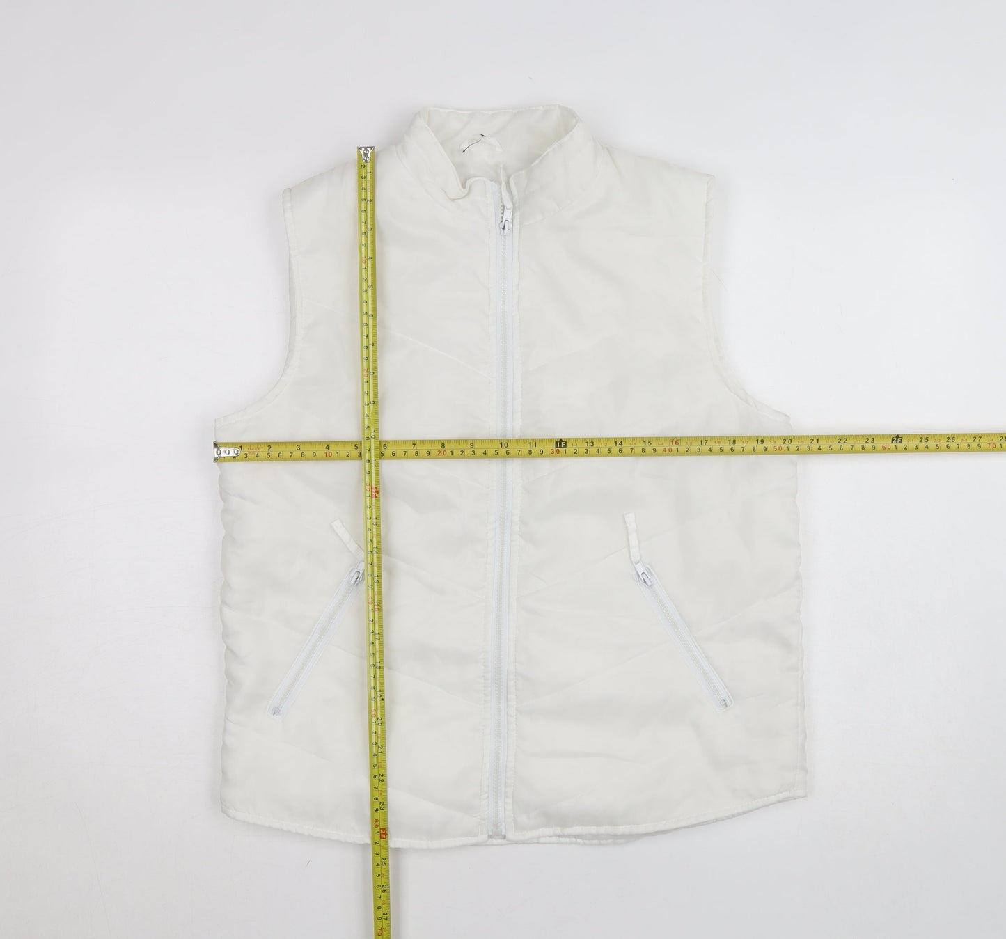 YS Womens White Puffer Sleeveless Waistcoat S Polyester Zip Vest