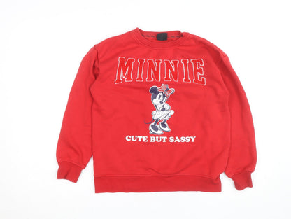 Front view of Primark Disney girls’ red minnie mouse sweatshirt 10-11 years pullover