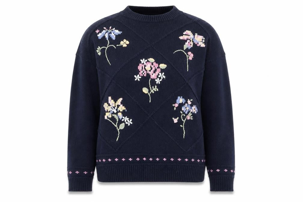 Marks & Spencer Women Navy Floral Embroidered Cotton Jumper Size 12-14