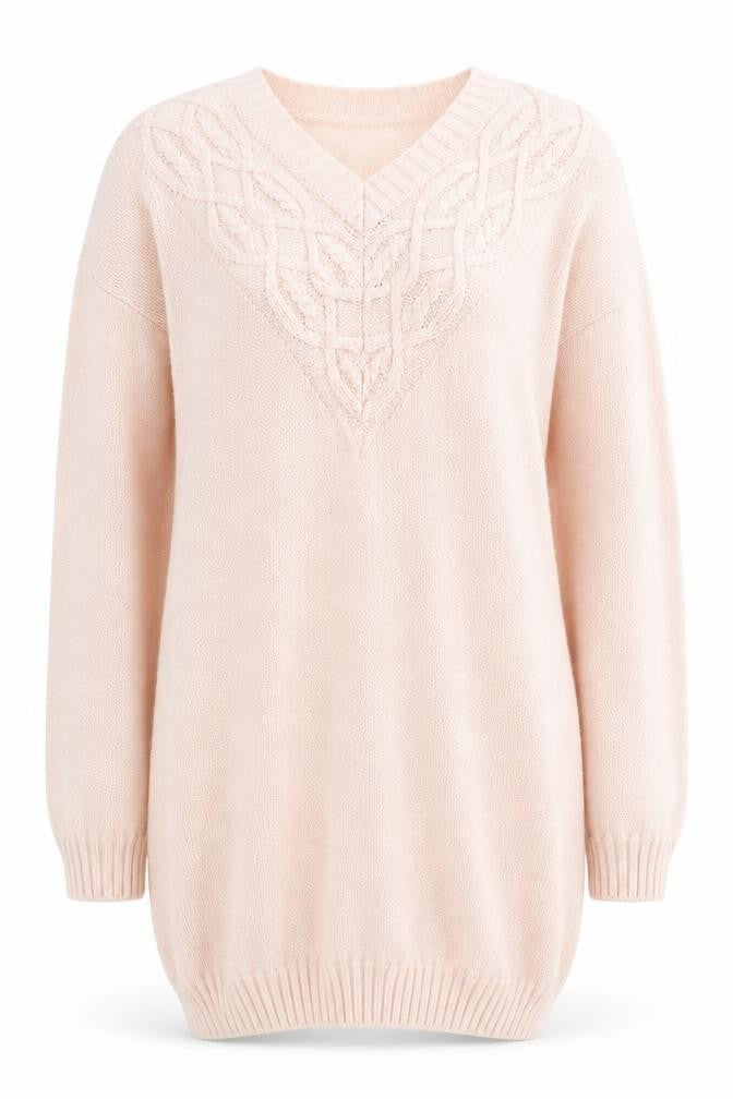 Dash Women's Pink V-Neck Cable Knit Long Sleeve Jumper Size 10