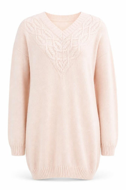 Dash Women's Pink V-Neck Cable Knit Long Sleeve Jumper Size 10