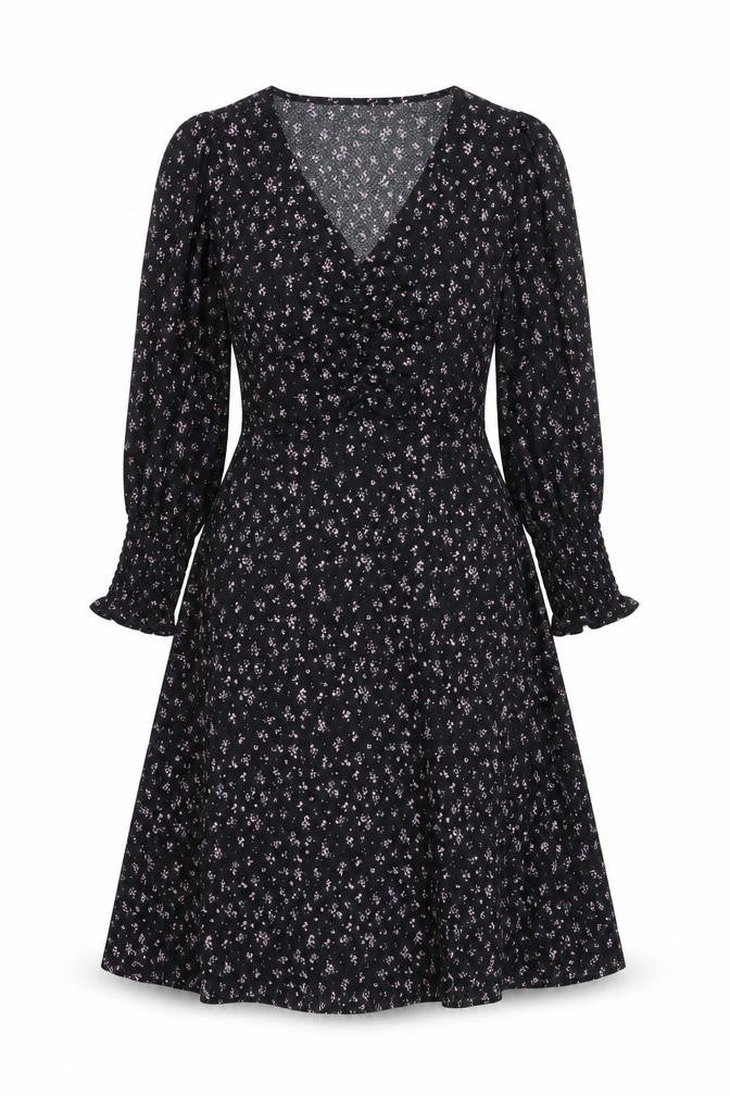 Savida Women Black Floral A-Line Midi Dress XS