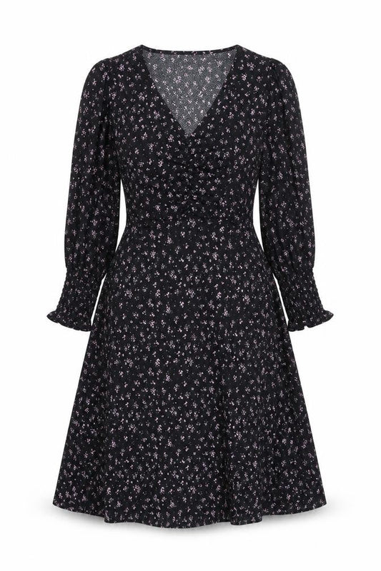 Savida Women Black Floral A-Line Midi Dress XS