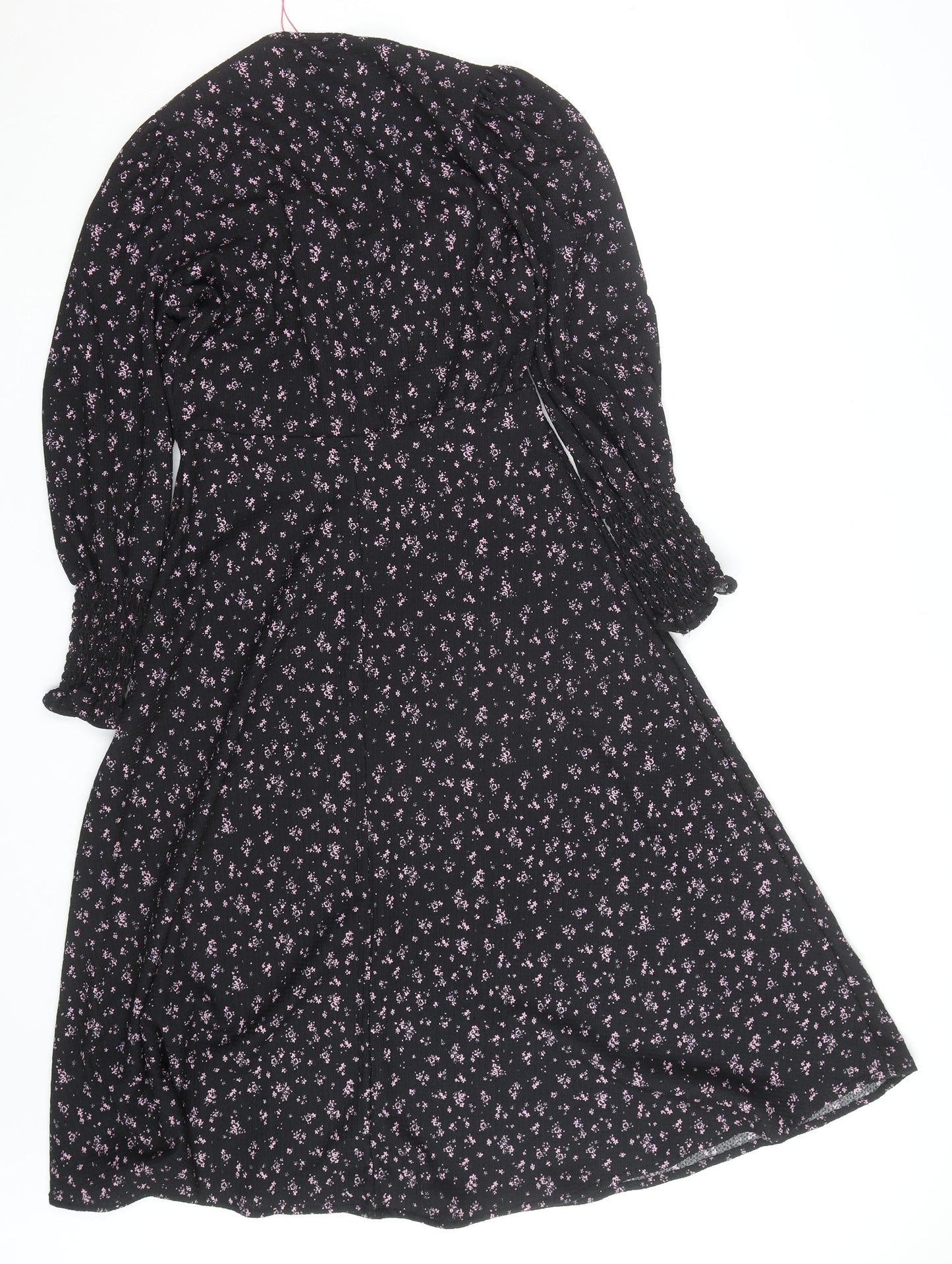Savida Women Black Floral A-Line Midi Dress XS