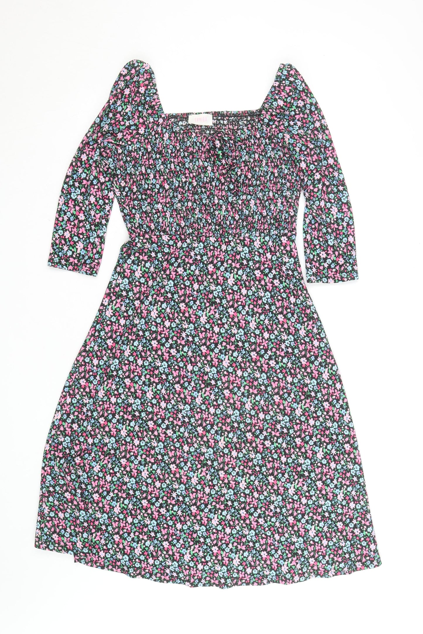 Savida Women Multicoloured Floral Smocked A-Line Dress Size 10
