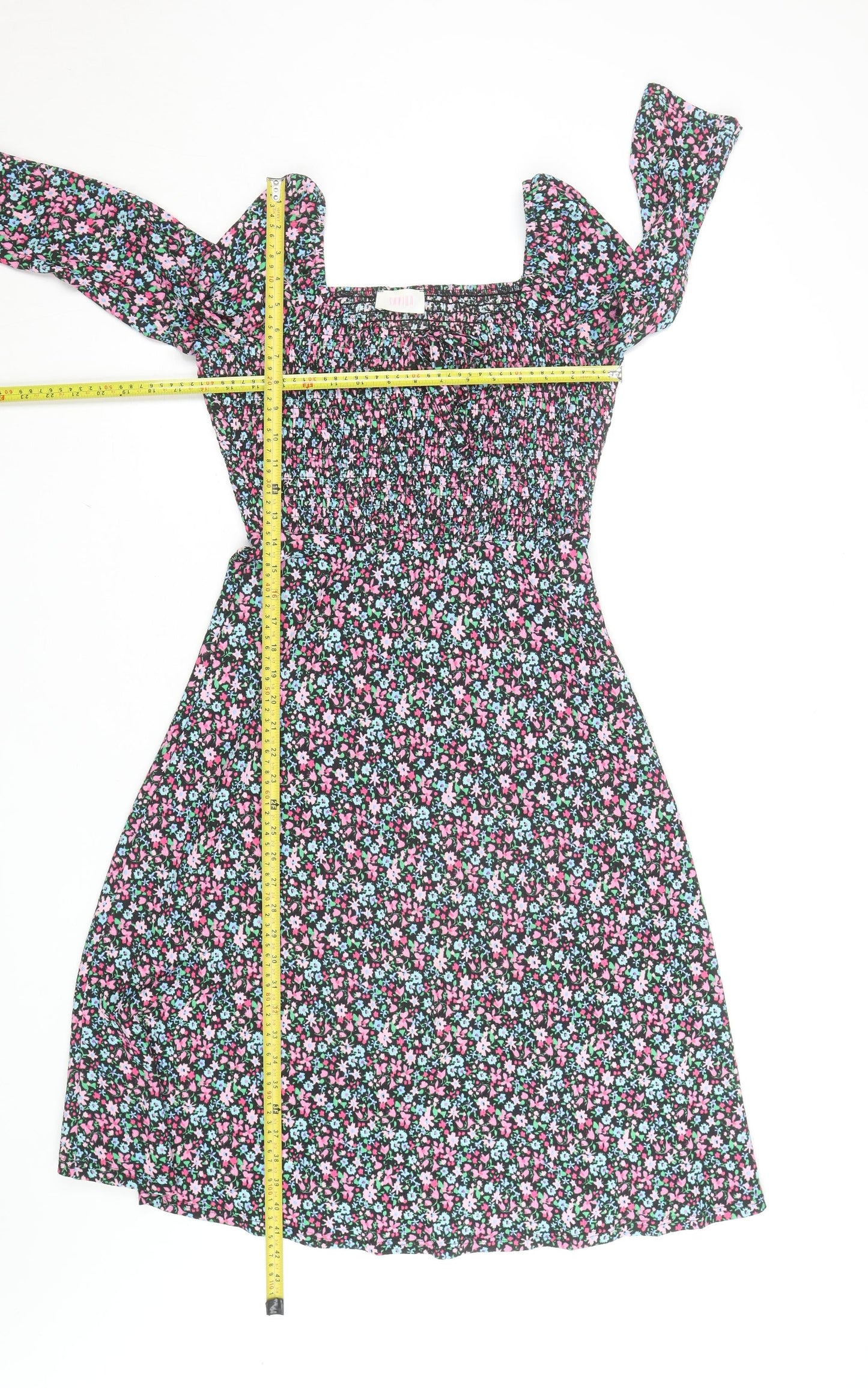 Savida Women Multicoloured Floral Smocked A-Line Dress Size 10