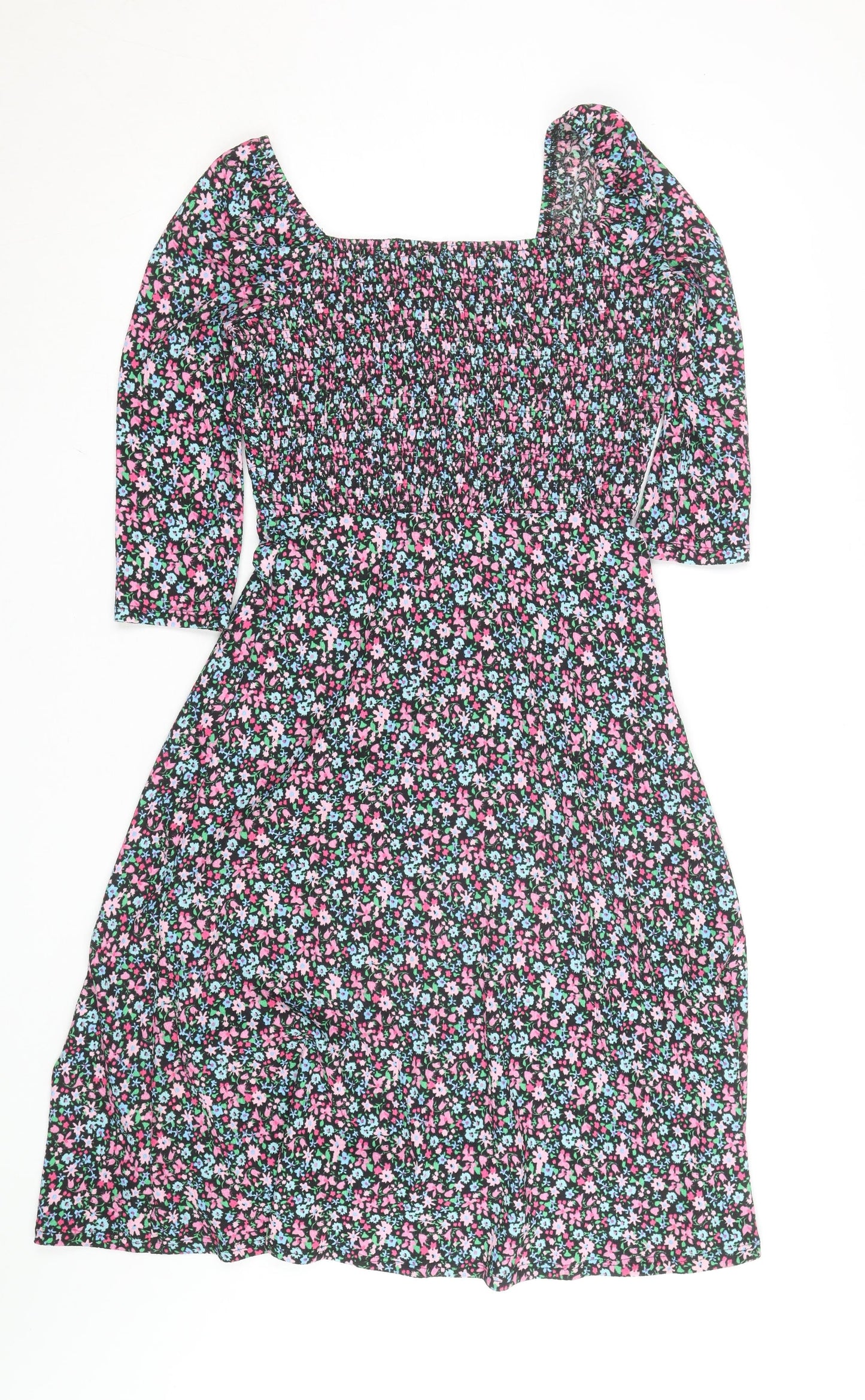 Savida Women Multicoloured Floral Smocked A-Line Dress Size 10