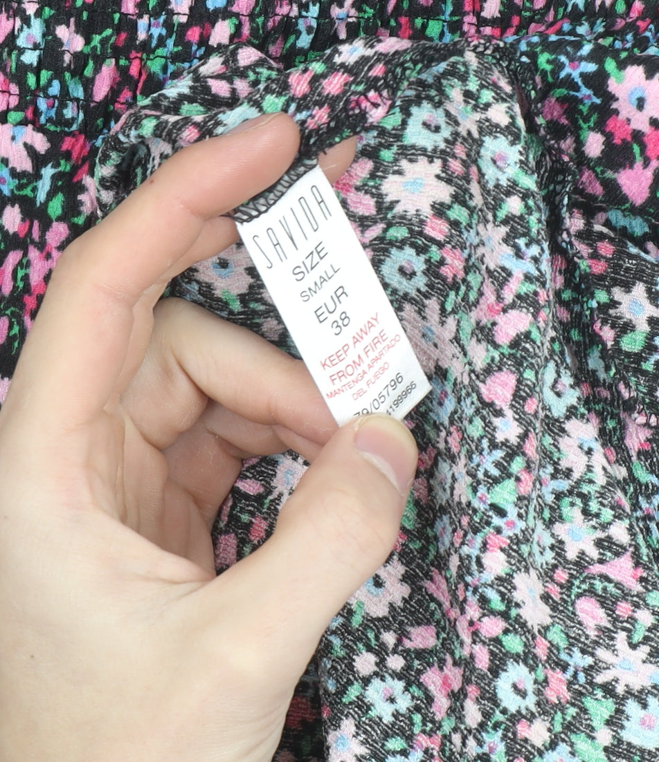 Savida Women Multicoloured Floral Smocked A-Line Dress Size 10