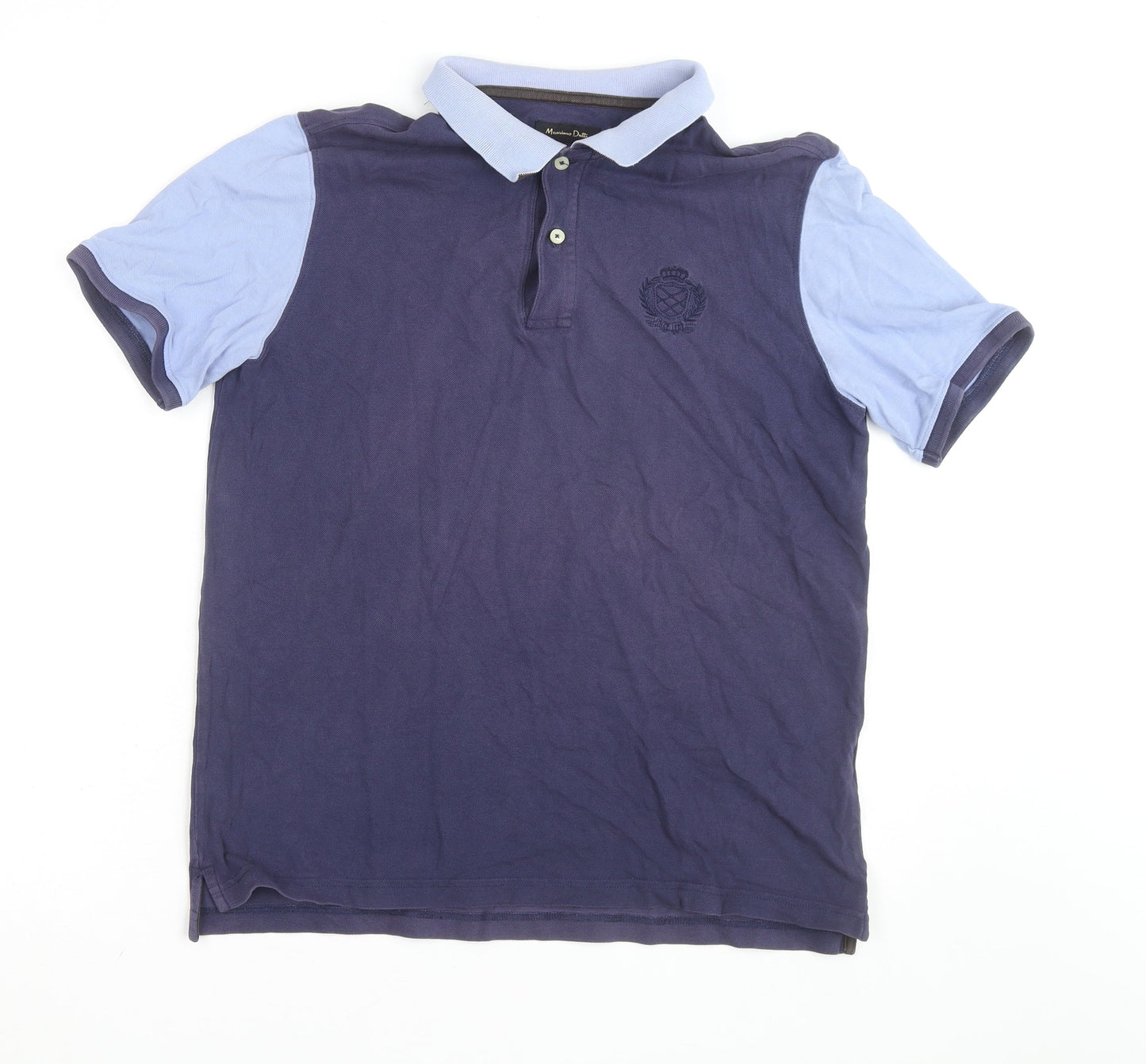 Massimo Dutti Men's Blue Polo Shirt Medium Cotton Short Sleeve